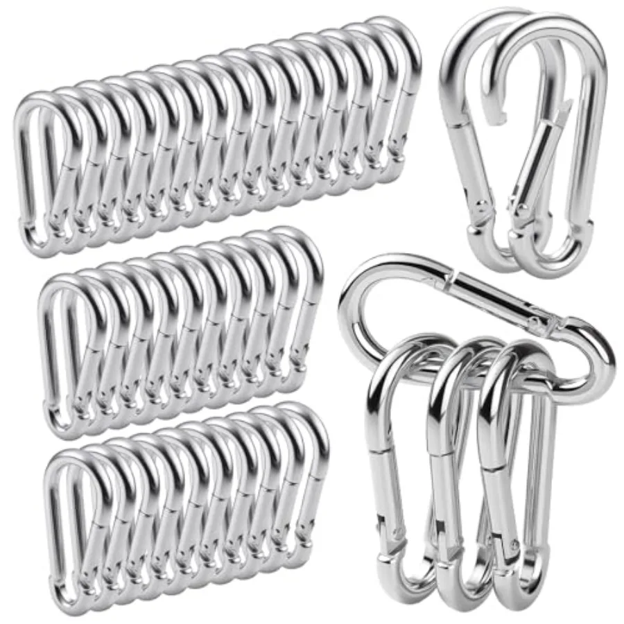 

60Pack M6 Spring Snap Hooks Carabiner 1/4" Heavy Duty Carabiner Clips Chain Quick Links Spring Safety Hook Connector for Dog Le