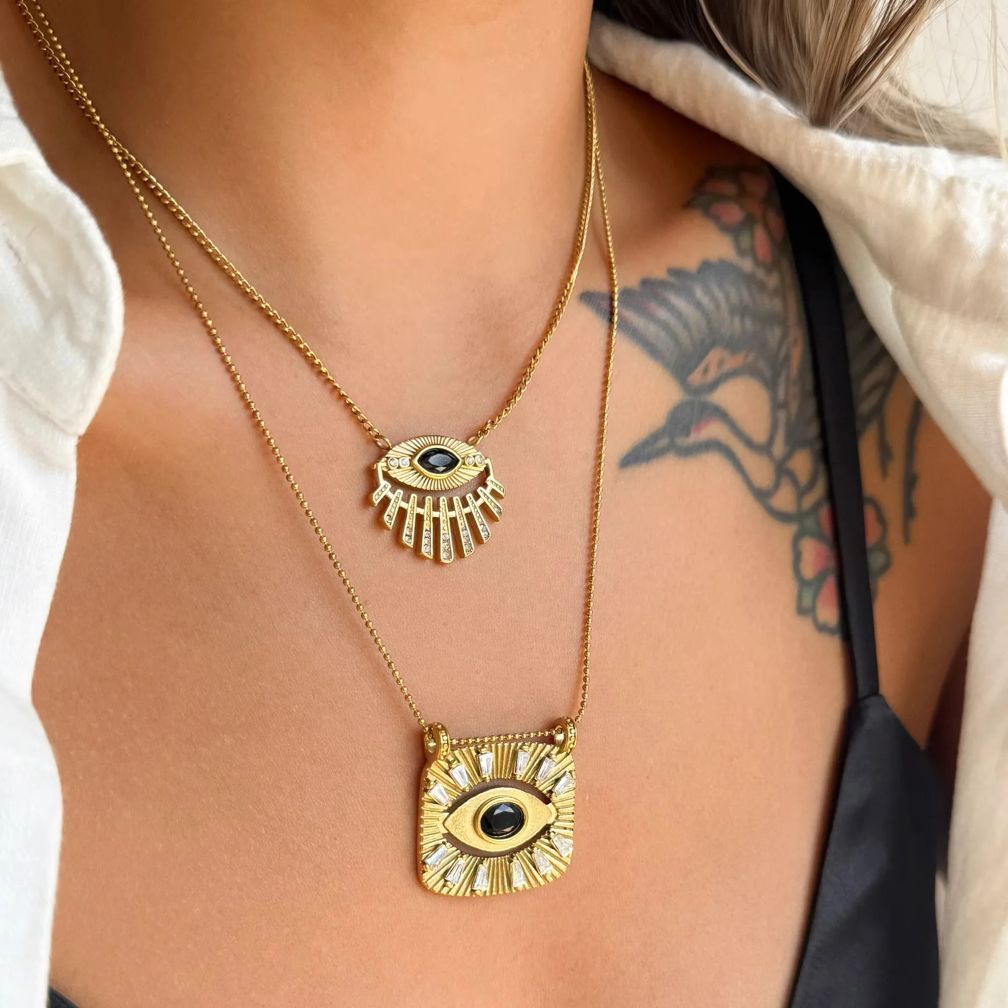 

Нержавеющая сталь с покрытием из 18-каратного золота, винтажное ожерелье с символом удачи, черный циркон, изысканное ожерелье для женщин, водонепроницаемые ювелирные изделия без тускнения