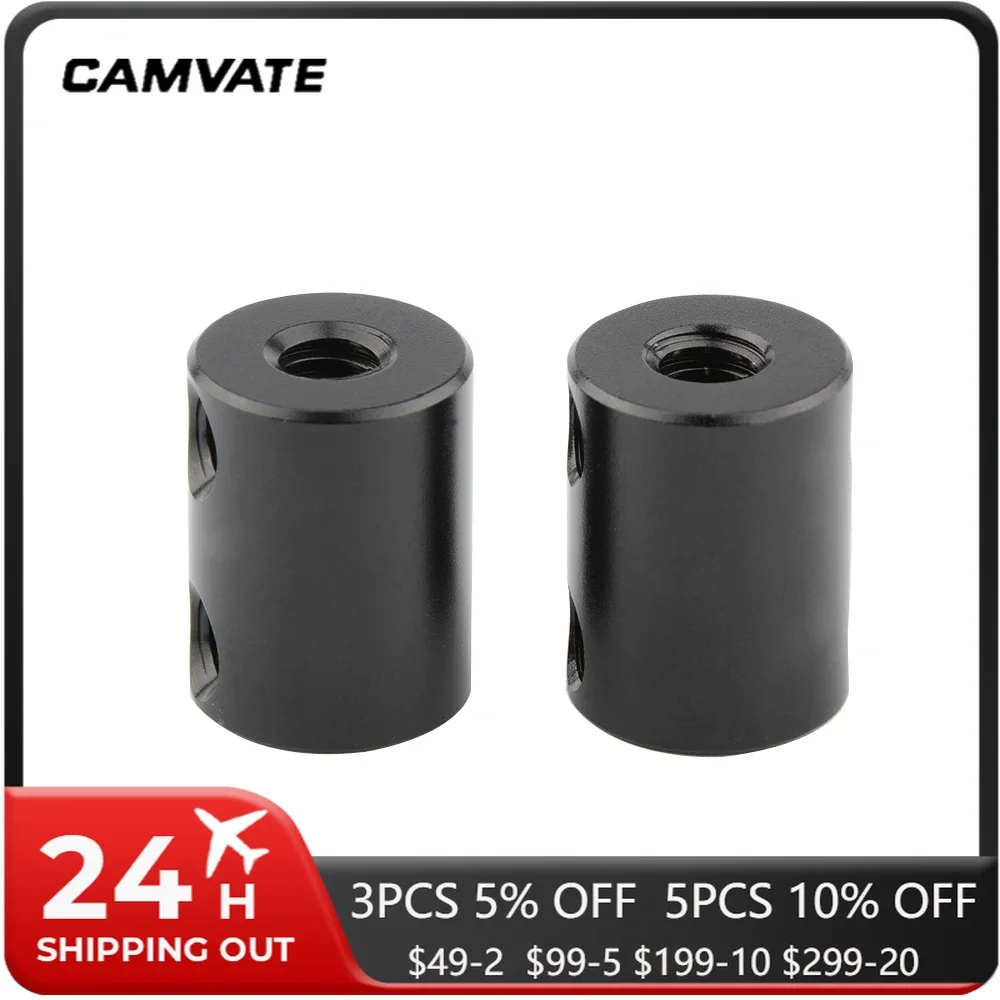 CAMVATE 2Pcs Aluminum Standard 15mm Micro Rod 20mm Long With 1/4\'\'-20 Thread Holes For DSLR Camera Rig 15mm Rod Support System