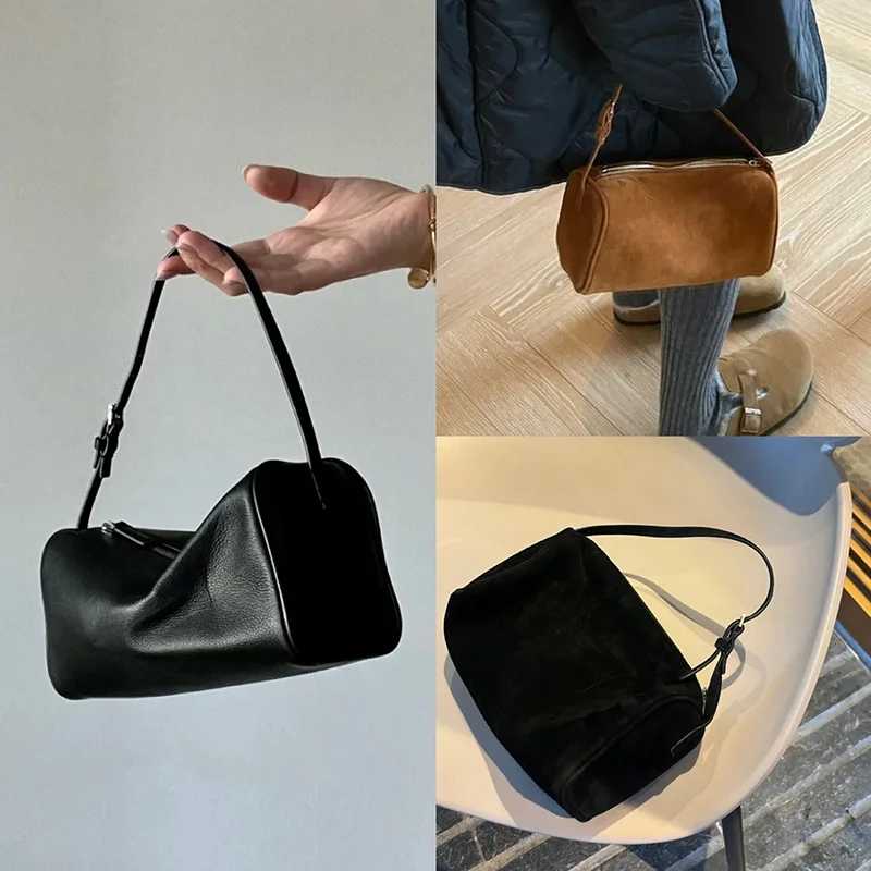 Women Full Grain Cow Leather Mini Handbag Female Fashion Barrel-shaped Shoulder Bags Girls Genuine Leather Purses