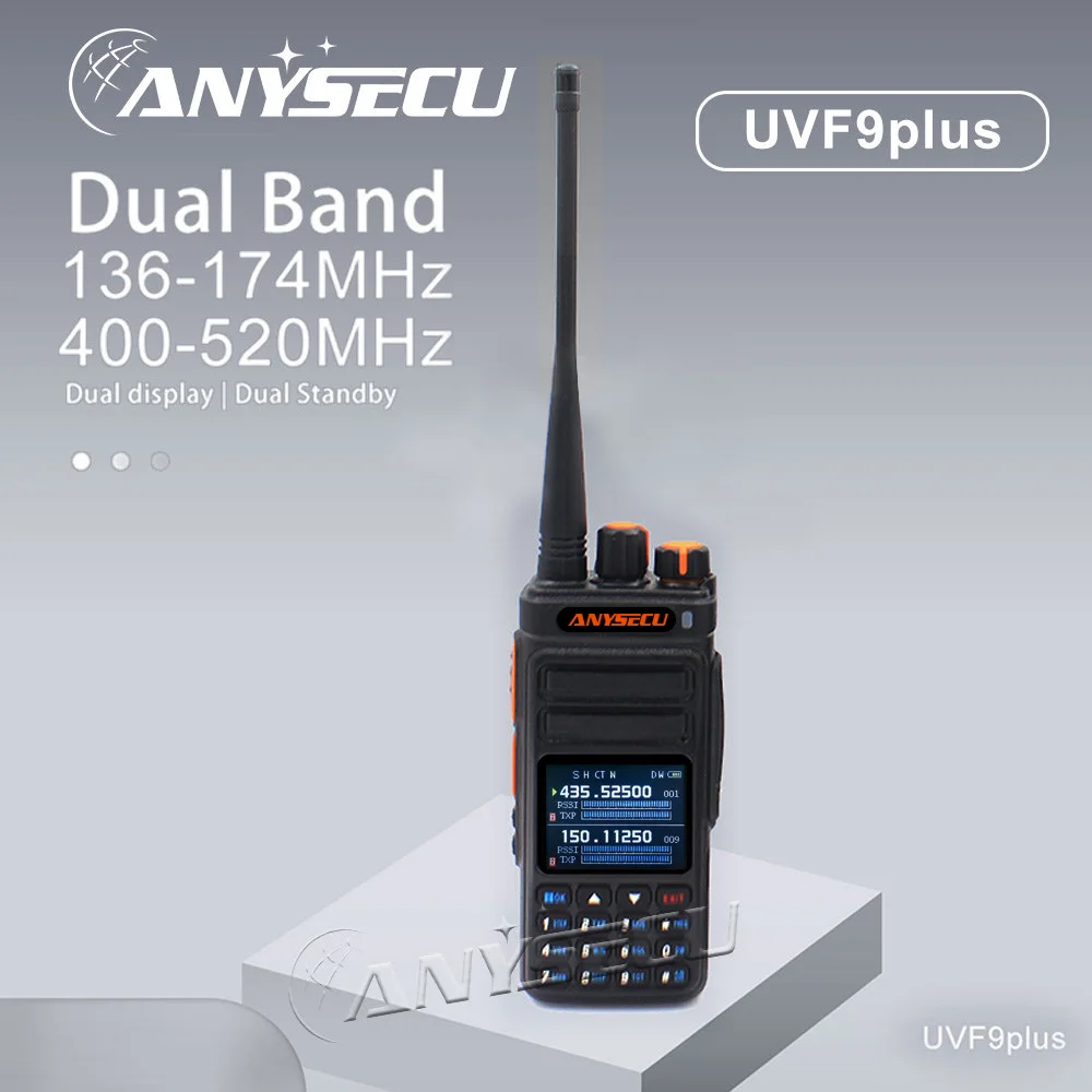 2PCS ANYSECU UVF9plus Dual Band VHF/UHF Two-Way Radio Dual Display Standby FM Receiver Quick Team Pairing