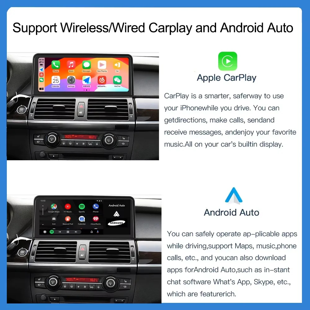 วิทยุติดรถยนต์ระบบ Linux รองรับ CarPlay ไร้สาย และ Android Auto สำหรับ BMW X5 E70 F15 X6 E71 ปี 2007-2013 พร้อมบลูทูธ GPS ชุดหัวควบคุมมัลติมีเดีย สเตอริโอ