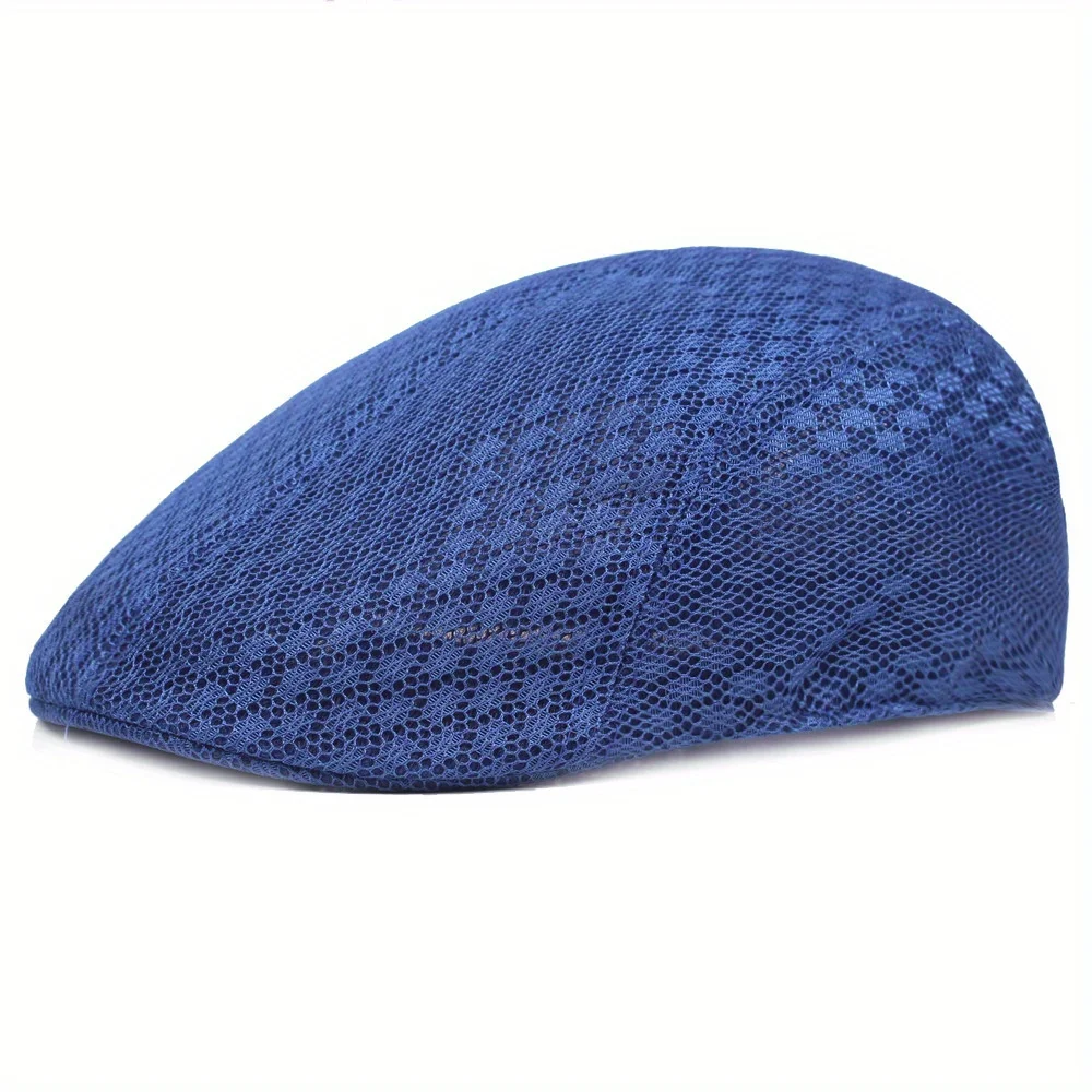 Summer Casual Beret Solid Color Mesh Cap for Man's and Woman's Breathable Hollow Out Forward Hat Quick Drying Retro Sunshade Hat