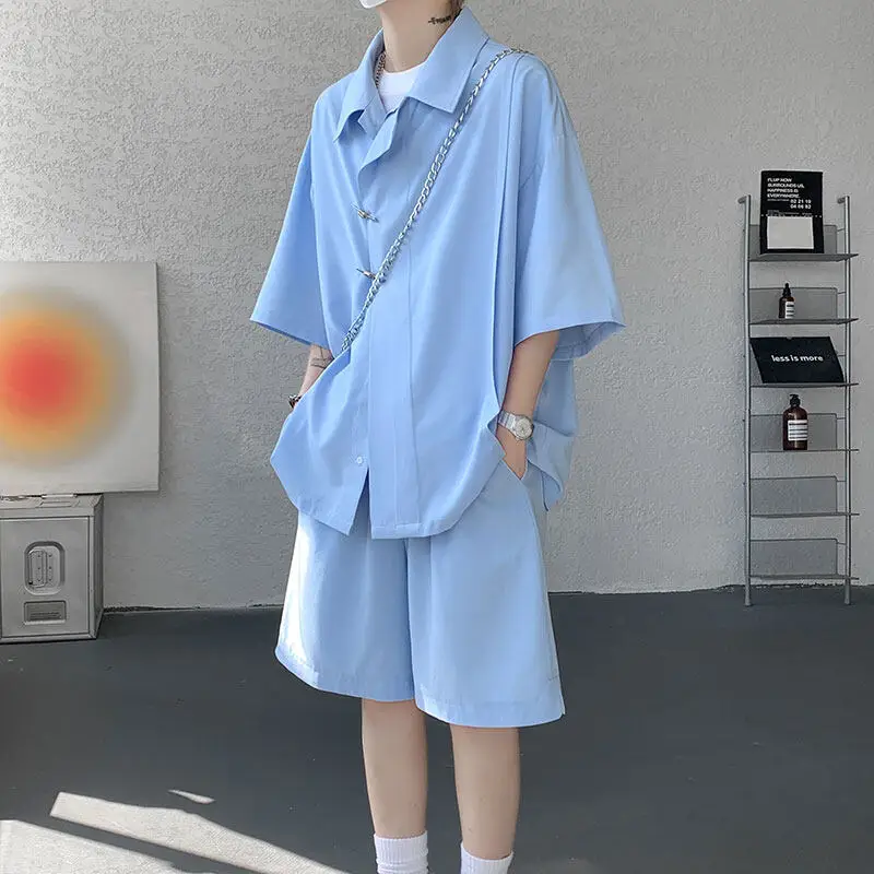 

M-5XL Men's Plus Size Chinese Style Short Sleeve Shirt & Shorts Set Loose Fit Comfortable Traditional Oriental Outfit for Summer
