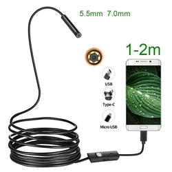 5.5mm 7mm IP67 Waterproof Endoscope Camera 6 LEDs Adjustable USB Android Flexible Inspection Borescope Cameras for Smartphone PC