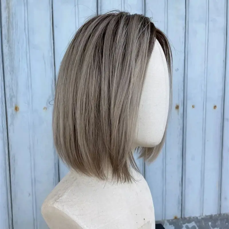 Ombre Ash Wig rambut coklat renda Wig depan untuk wanita Wig Frontal Cosplay garis rambut Premium alami renda sintetis Wig depan