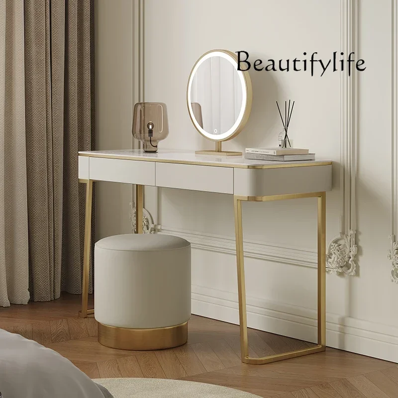 French cream wind rock slab dresser bedroom light luxury high-end solid wood makeup table