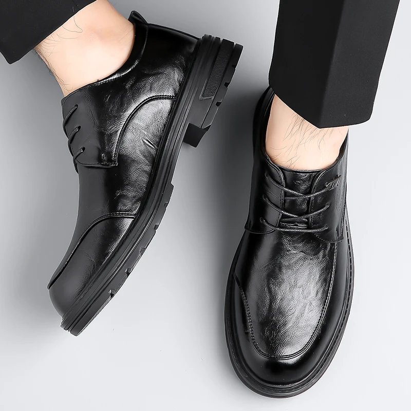 

Men Dress Elevator Shoes Platform Breathable Lift Casual Business Luxury Genuine Leather Heightening Shoes
