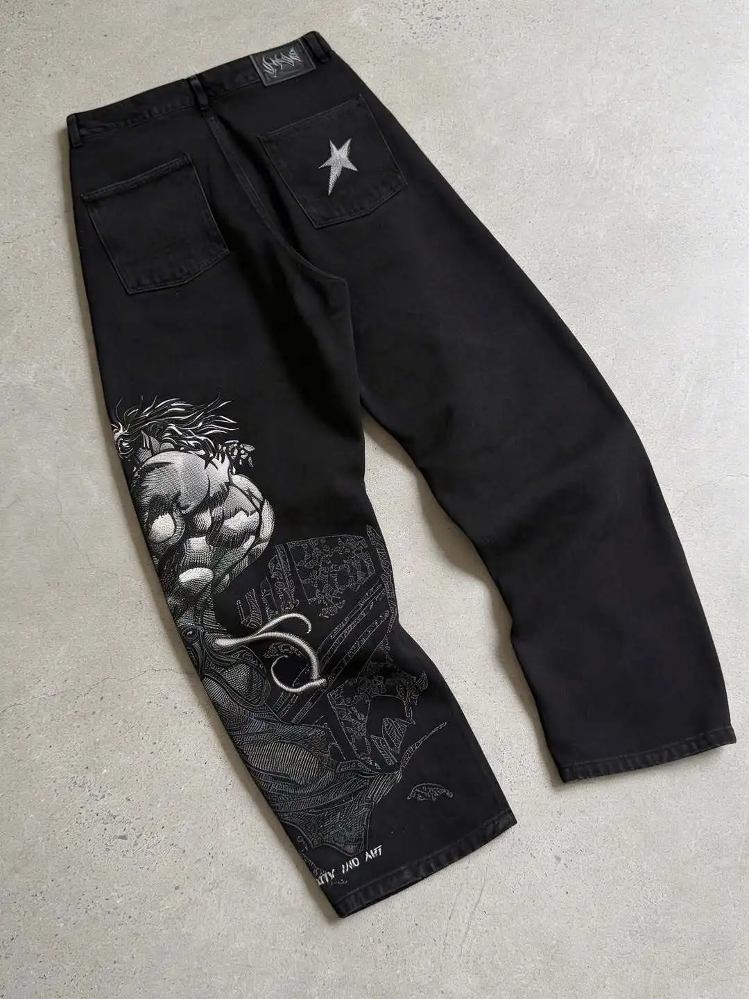 Calça Jeans Baggy Unissex de Cintura Alta Estilo Hip Hop Casual Preta American Street Dio Brando