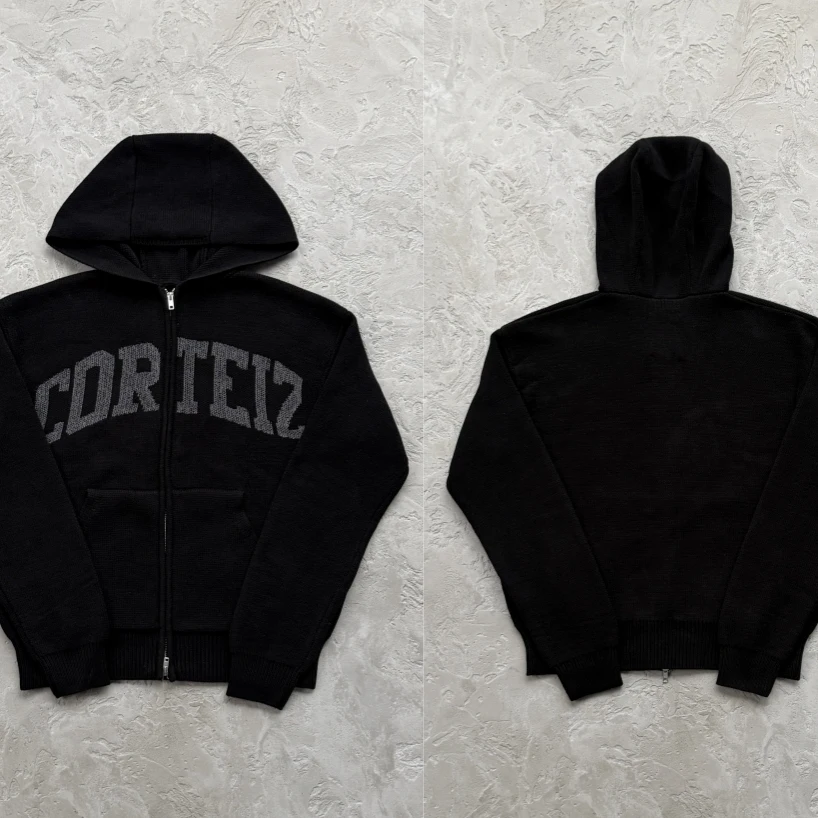 

Bla Knitted Zip Hoodie Casual Sle ex Long Sve Coat Comfortable Breathable Loose Fit Spring Autumn Winter Season