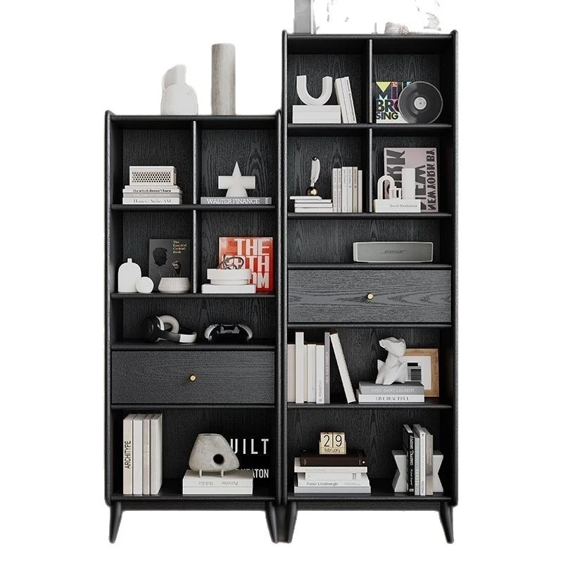 

oak vintage black bookshelf, light luxury second-hand living room, American vertical cabinet, display cabinet, storage cabinet