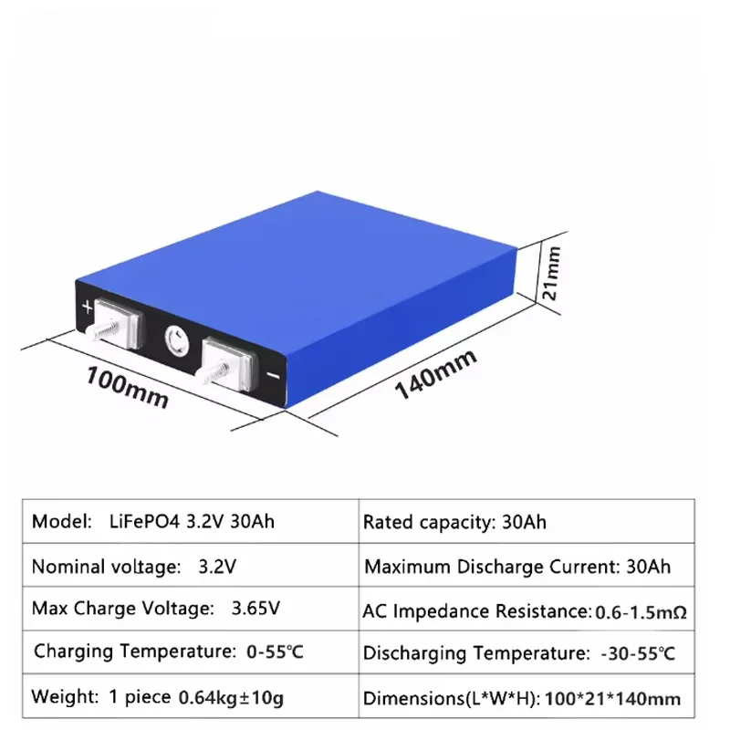 SUYIJIA New 3.2V 30Ah LiFePO4 Battery Lithium Iron Phosphate Deep Cycle Suitable for DIY 12V 24V 36V 48V Solar UPS Power Supply