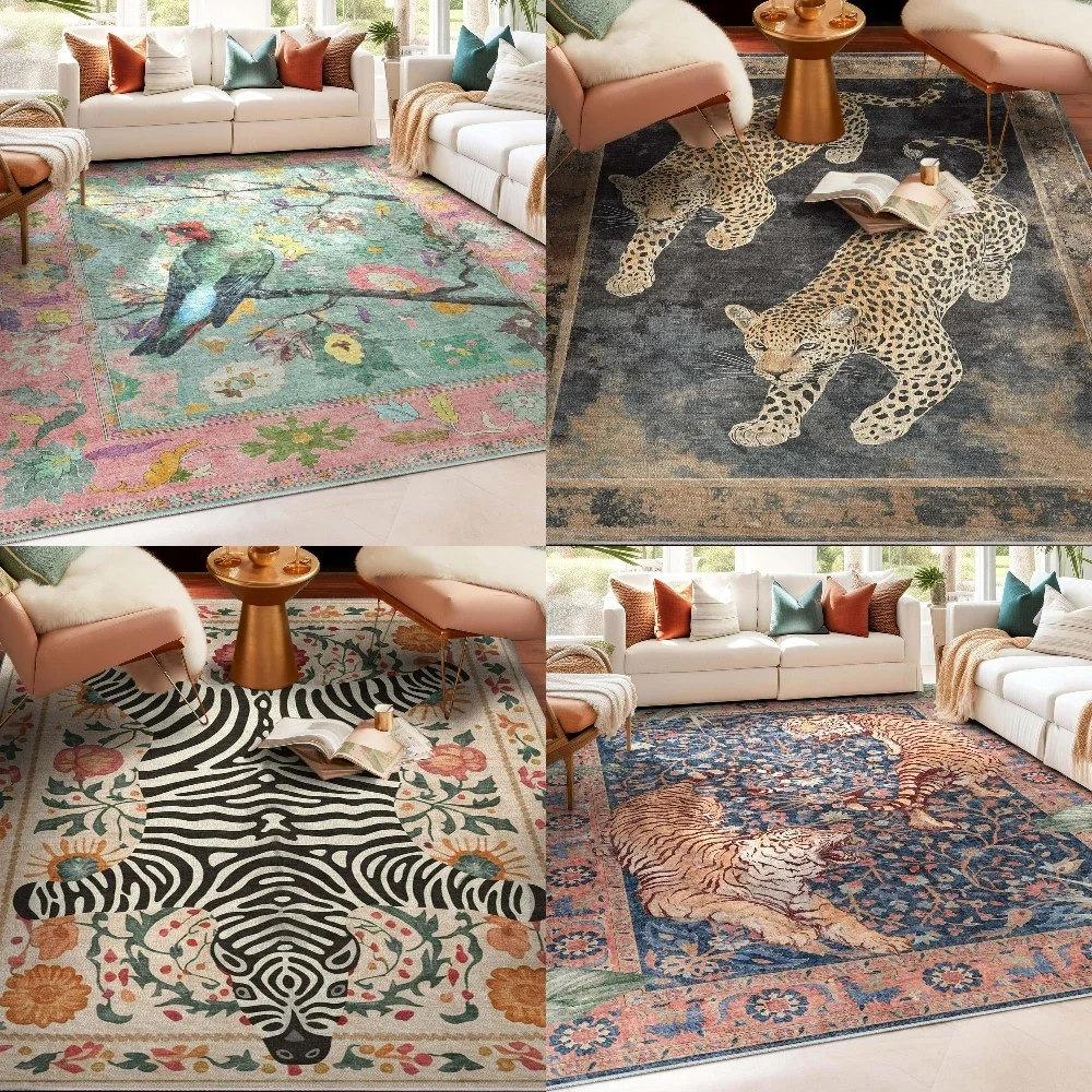 

Elegant Wild African Animals Carpet Classic Living Room Decor Rug Vintage Zebra Cheetah Bedroom Mat Lounge Hallway Sofa Soft Rug