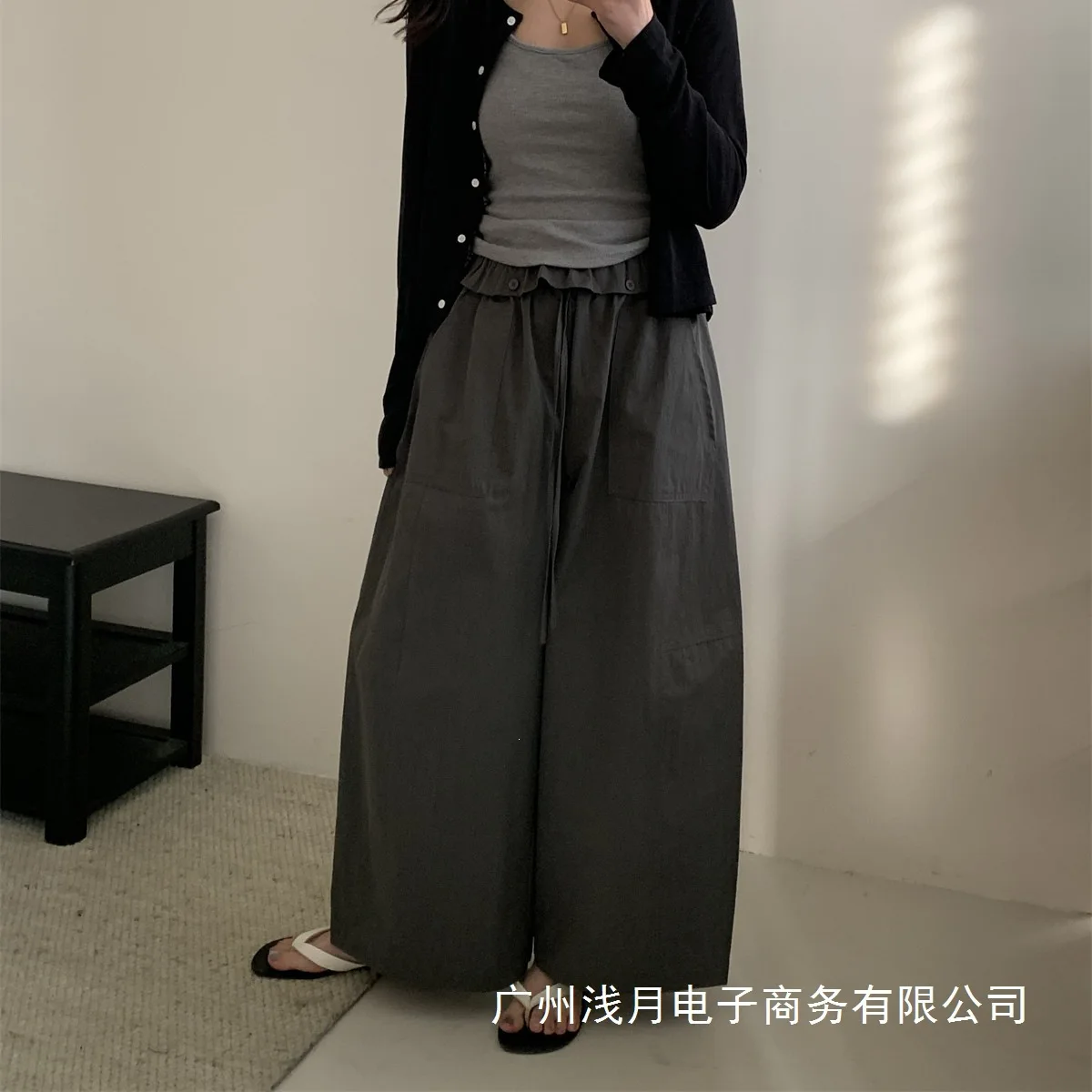 Leisure Wind Lotus Leaf Edge Nine Minute Speed Drying Casual Pants Summer New High Waist Loose Versatile Wide Leg Pants