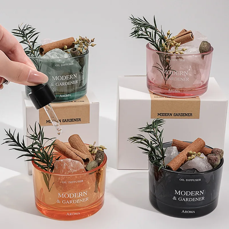 مجموعة زينة عطرية كريستالية منزلية بدون نيران مع أحجار ناشرة للزيوت العطرية - رائحة الياسمين لغرفة النوم وغرفة المعيشة