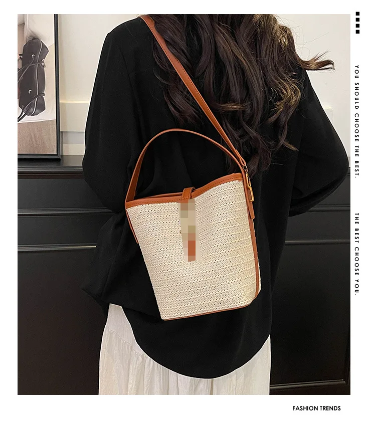 

2025 Trendy Release: Women's Woven Straw Shoulder Messenger Bucket - Niche, High - End, All - Season Versatility