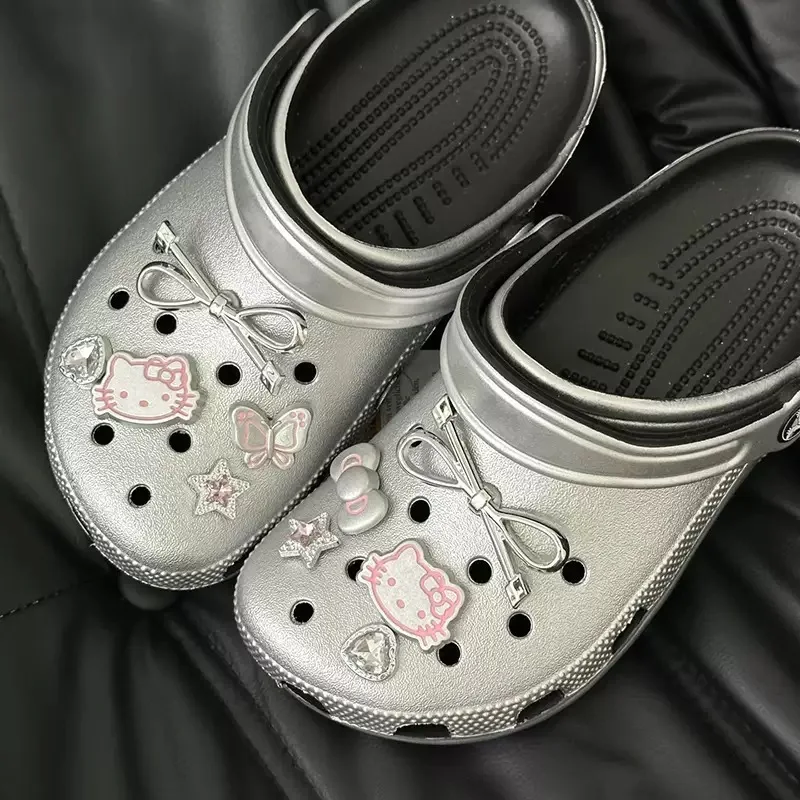 Hello Kitty Shoe Charms Set Silver Katie KT Cat Girls Women Sandals Accessories Hole Shoes Slippers & Clogs Decoration image 2