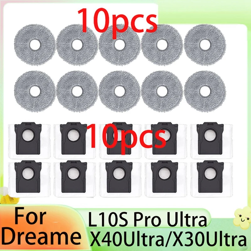 

20PCS Mop Cloths Dust Bags For Dreame X40 Ultra X30 Ultra L40 Ultra For Dreame L10s Pro Ultra Robot Vacuum Cleaner Parts
