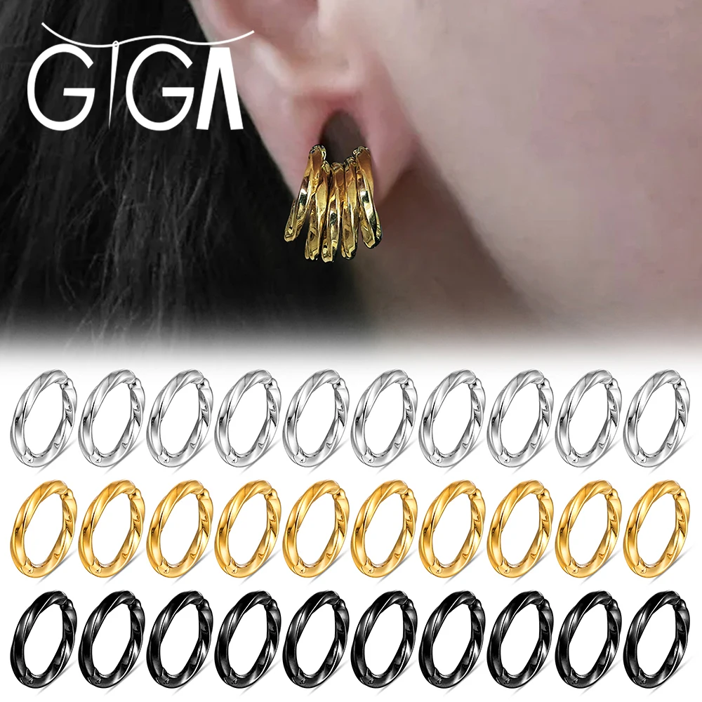 

Giga 10Pcs Twisted Snap Ring Ear Hoops Stainless Steel Earrings Septum Nose Rings Clip Cartilage Piercing Body Jewelry Fashion