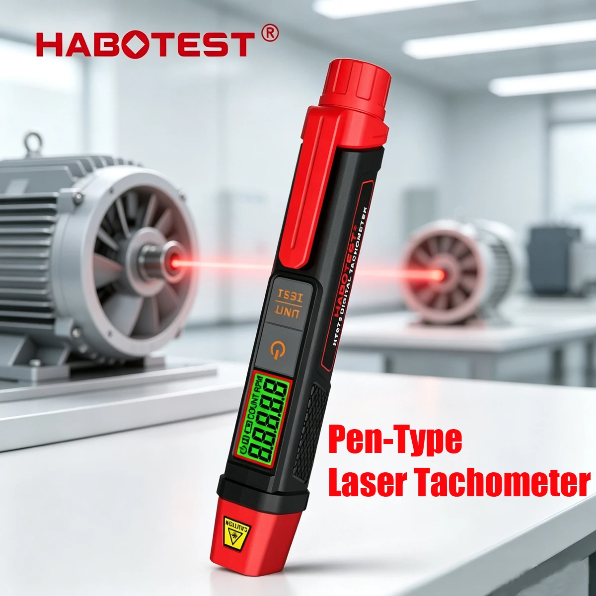 HT673 Stiftförmiger Laser-Tachometer Berührungsloser Drehzahlmesser 10-99999 U/min Dualer RPM- und Zählermodus 0,1 U/min Auflösung Digitaler Geschwindigkeitsmesser – Detail 1