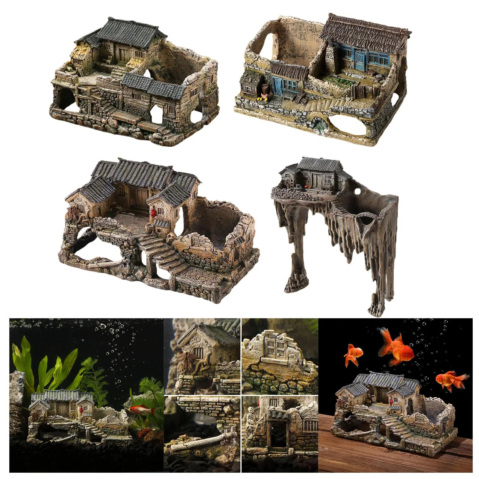 

Бетта, аквариум, убежище, фигурка дома, хижина, игрушка из смолы, микропейзаж, скрытая пещера, статуя из смолы для рыб, рептилий, домашний пруд, патио