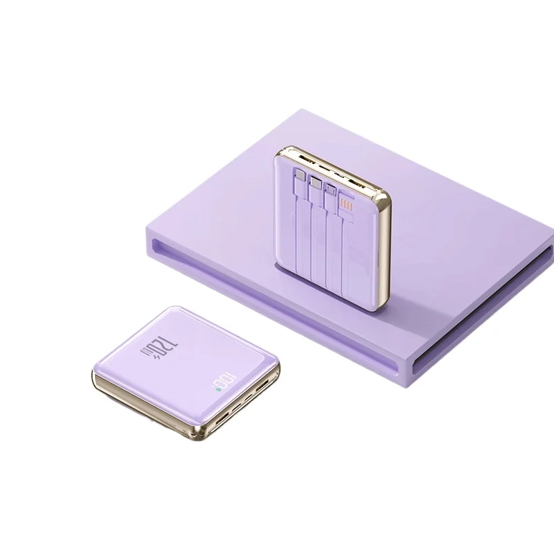 For IPhone Samsung Xiaomi 10000mAh Mini Power Bank Large Capacity Super Fast Charging External Battery Built-in 4 Cables