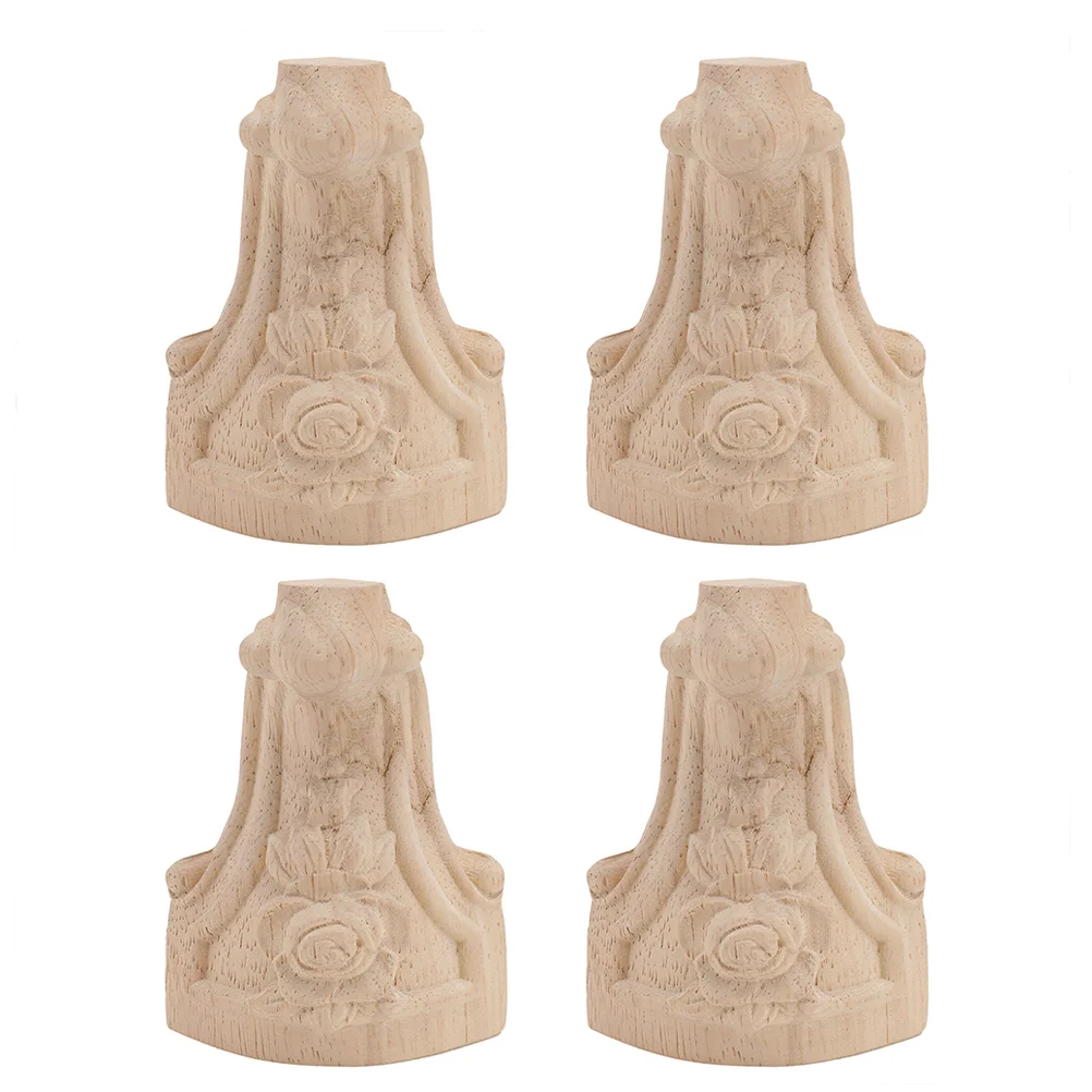 4 Pcs Vintage Furniture Carved Wooden Cabinet Legs Desk Accessories Carving European Style Replacement Feet Vanity Table