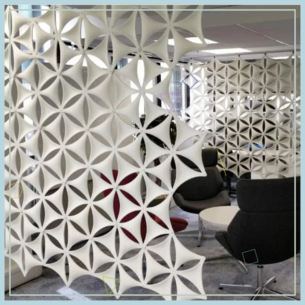 White 3D Flower Hanging Room Divider Panel, Felt Fiber Surface, High Density Polyester Board, Home Decor (12 Pcs)