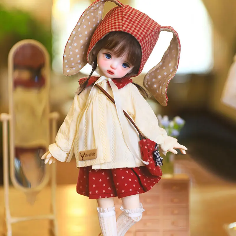 1/6 Bjd ملابس دمى اليدوية موضة لطيف قبعة طويلة الأكمام اللون كتلة اثنين زر علوي تنورة قصيرة مجموعة ل Bjd إكسسوارات دمي