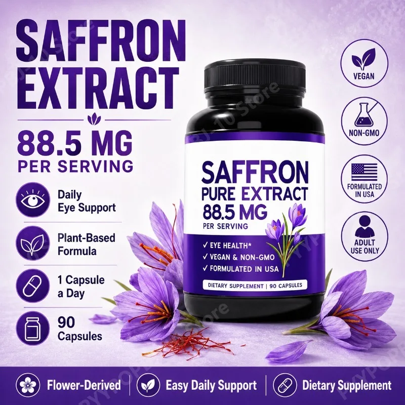 Saffron Extract Capsules 88.5 Mg Supports Visual Wellness Plant Based Vegan Non GMO 90 Capsules