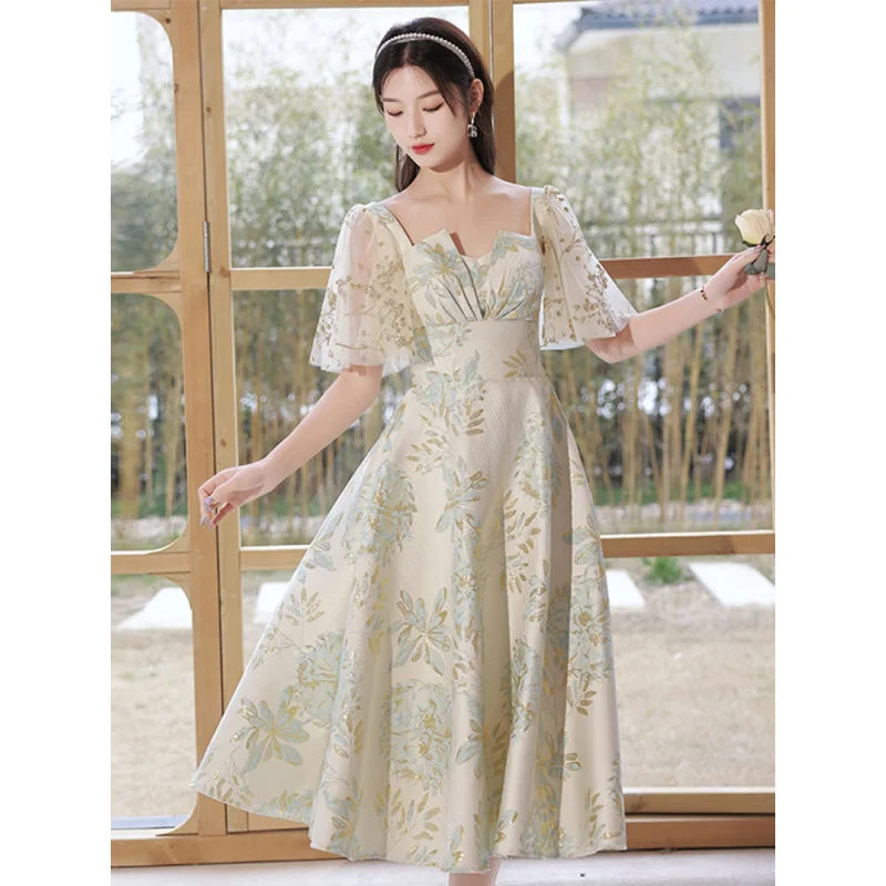 prom Daily Wearable French Suit New Summer Floral Bridesmaid Small Banquet Evening Dress