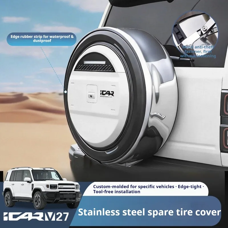 For Chery iCaur V27 ICAR V27 Full‑Cover Spare Tire Cover Rear Tailgate Tyre Protector Exterior Styling Mod Decor Car Accessories