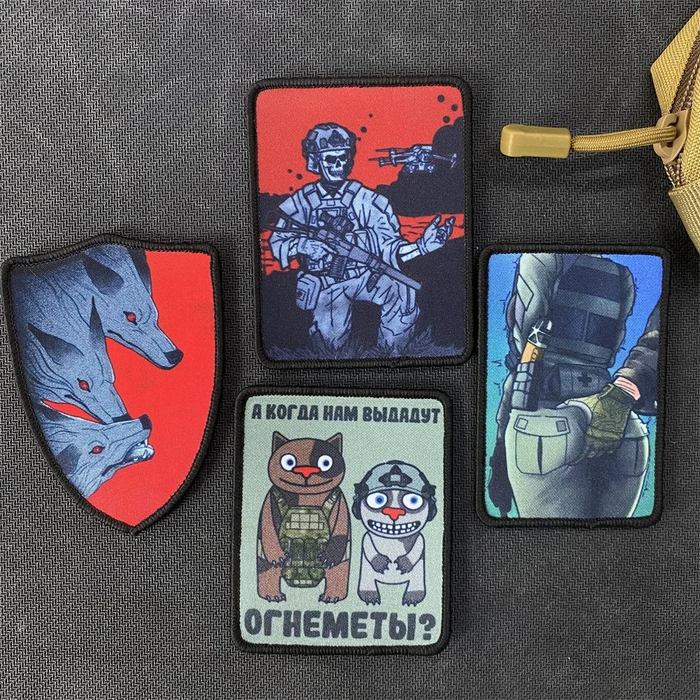 Russian Uprising Tactical Chevron Printing Hook and Loop Patches Skeleton Morale Badge Wolf Backpack Stickers Sexy Girl Armband
