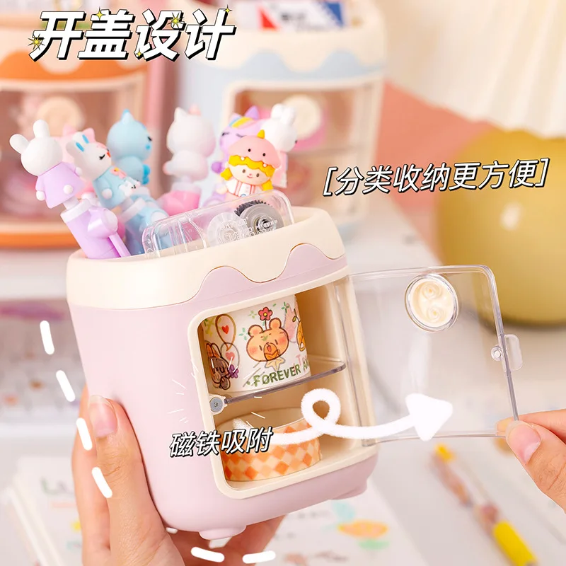 

Nordic Cartoon Pencil Holder Multi Grid Organizer Cute Student & Office Supplies for Back To School Stylish Stationery Design