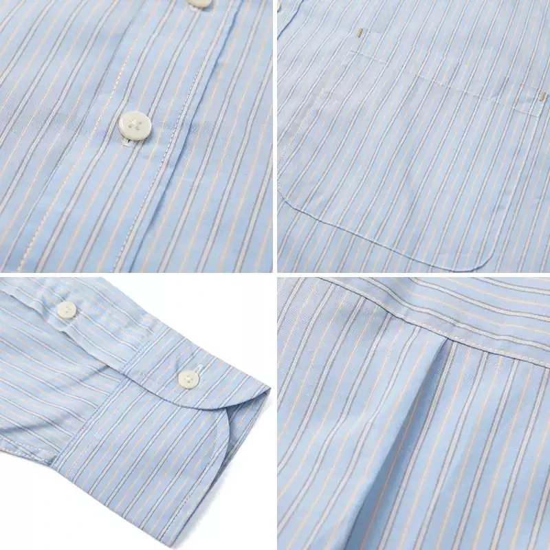Japanese Style Blue Striped Men's Loose Silhouette Cityboy Shirts New Arrival