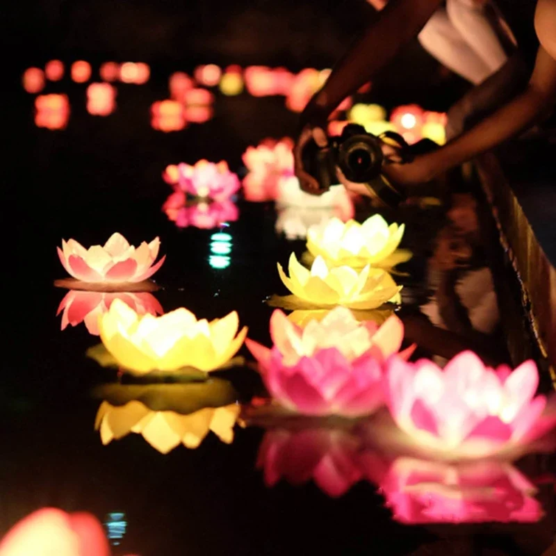 LED Floating Lotus Flower Lamps On Water Swimming Pool Garden Decoration Light