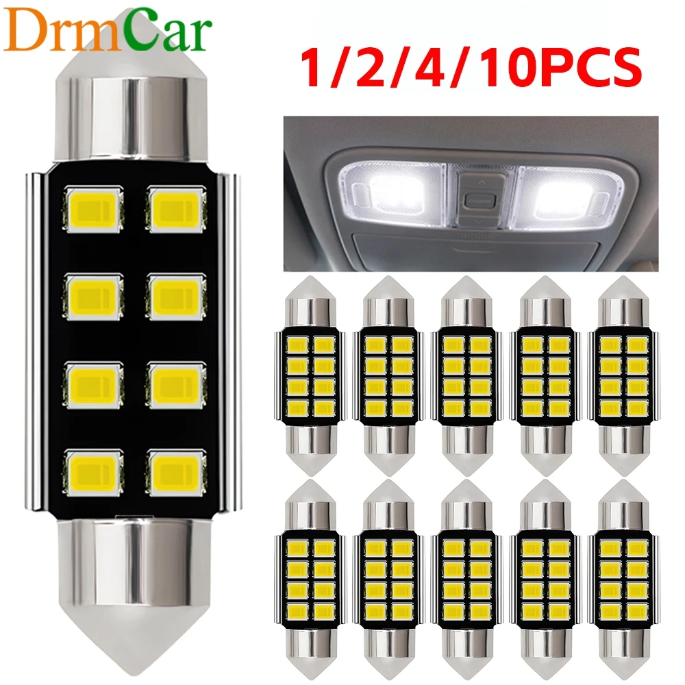 

1/2/4pcs Car Dome Festoon C5W C10W Led Interior Lamp 2835 8SMD White Auto License Plate Door Reading Lights Signal Parking Bulb