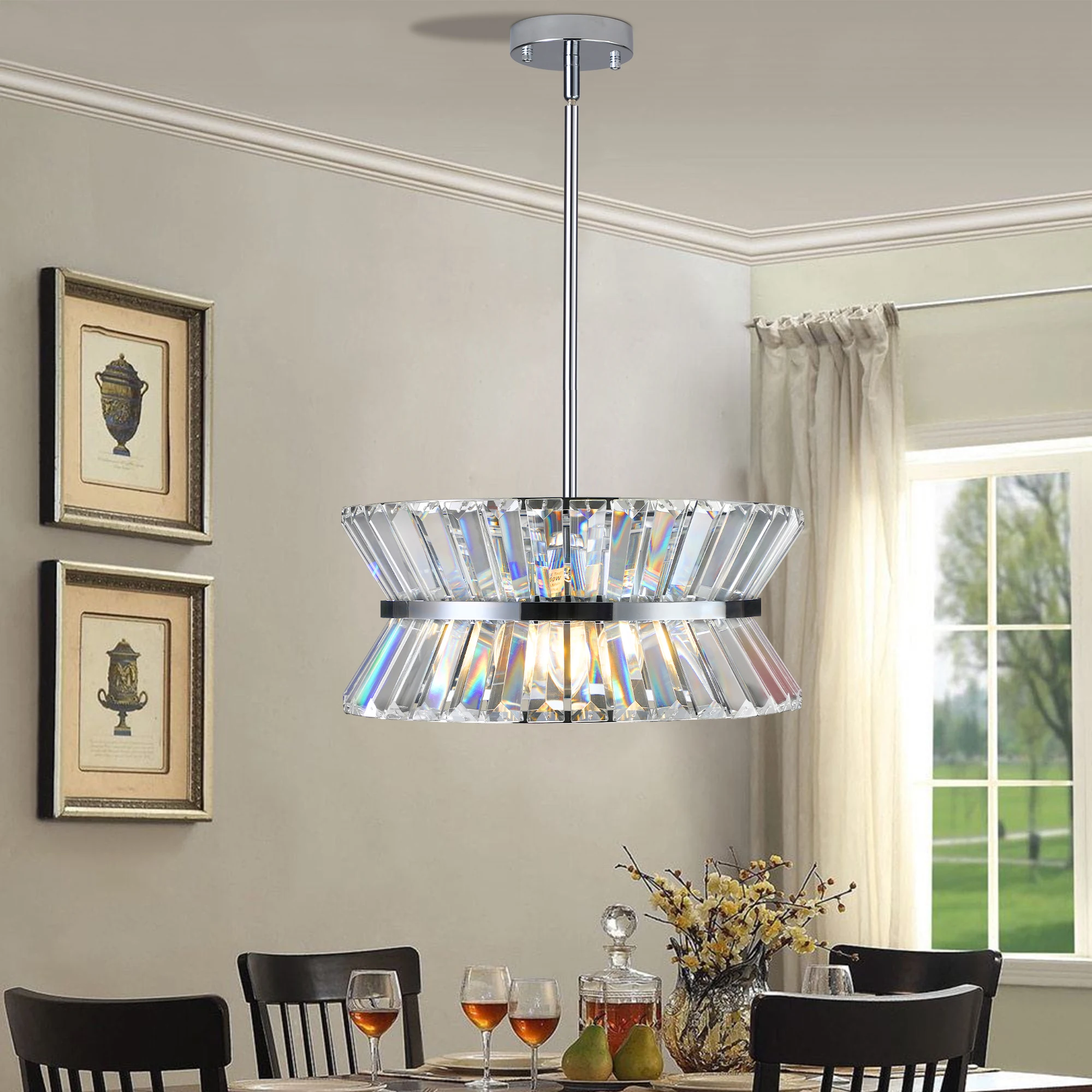 Silver Crystal Round Chandelier, Luxury Modern Crystal Decoration, Elegant Home Crystal Lighting for Dining Room Living Room