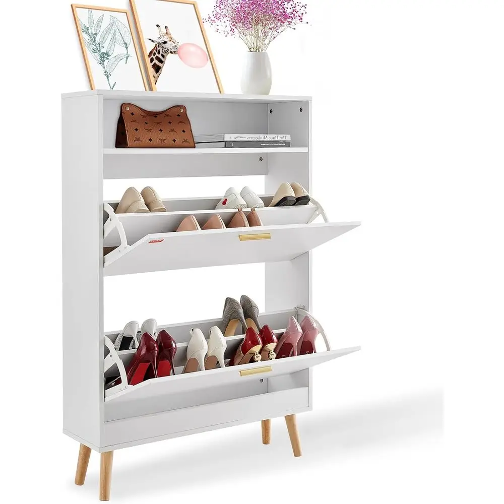 

White Modern Shoe Storage Cabinet for Entryway, 31.5 Deep x 9.4 Wide x 47.3 High