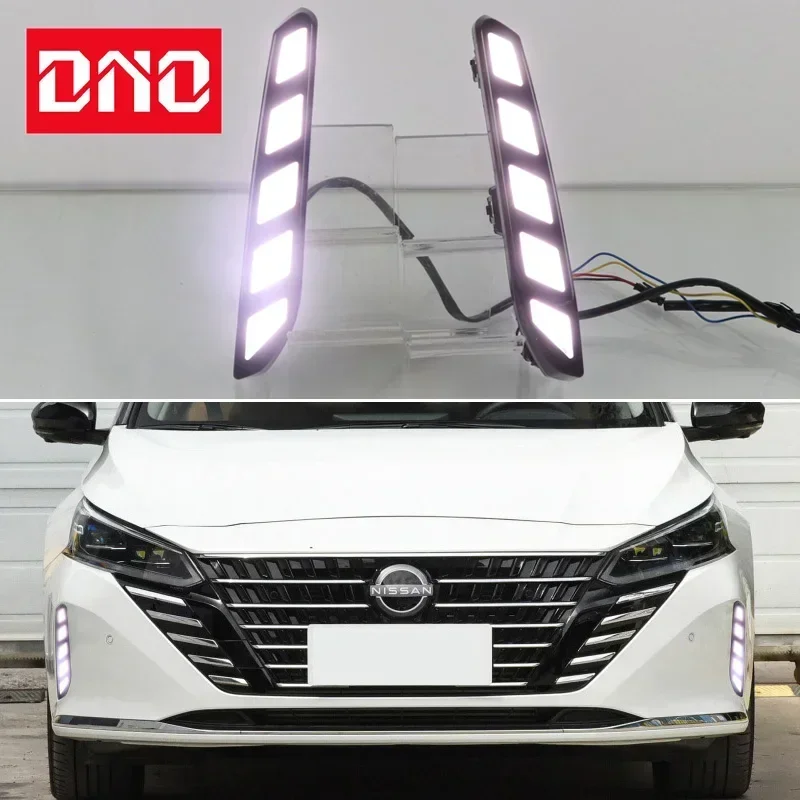 Car LED 12V Daytime Running Lights For Nissan Altima Teana 2022 2023 Yellow Turn Signal Night Blue Running Lamps Car Foglamp