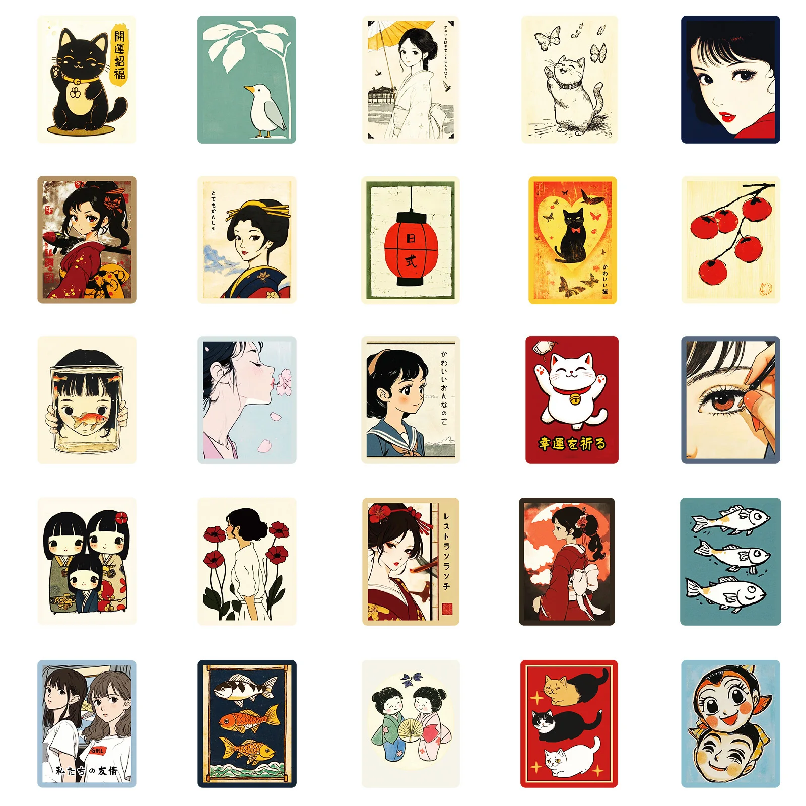 50PCS 일본 복고풍 만화 애니메이션 편지지 스티커 워터 컵 DIY 방수 장식 스티커