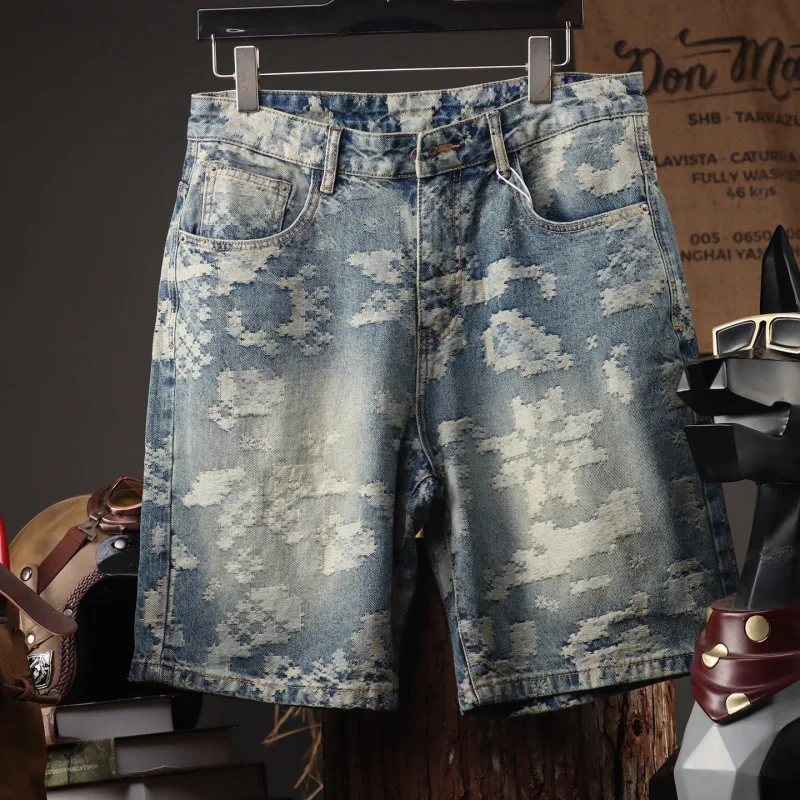 

2025 ретро жаккардовые модные брендовые ковбойские брюки с пентаграммой, мужские красивые повседневные шорты в американском стиле High Street Rascal