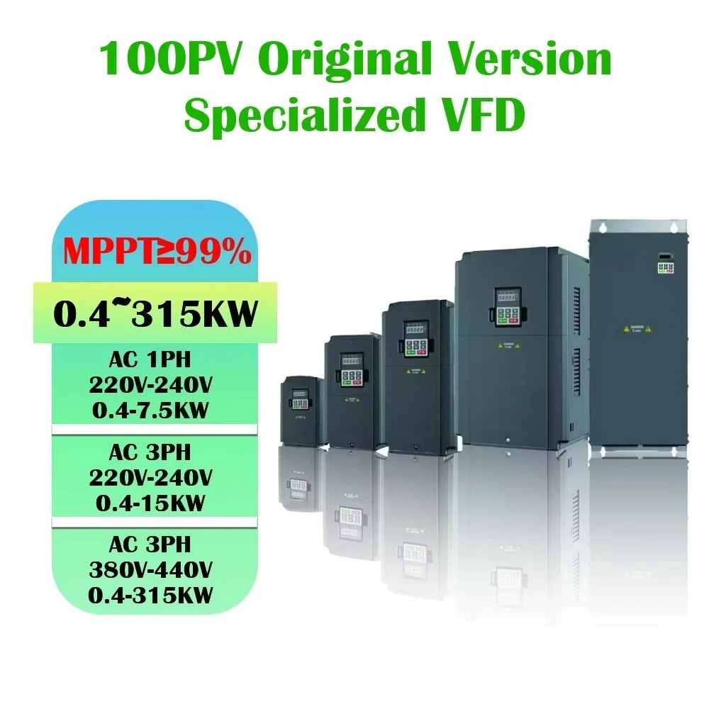 

100 PV 220V 5.5kw 7.5kw Single Phase Solar Water Pump Inverter MPPT Efficiency 99% DC AC VFD Submersible Pump