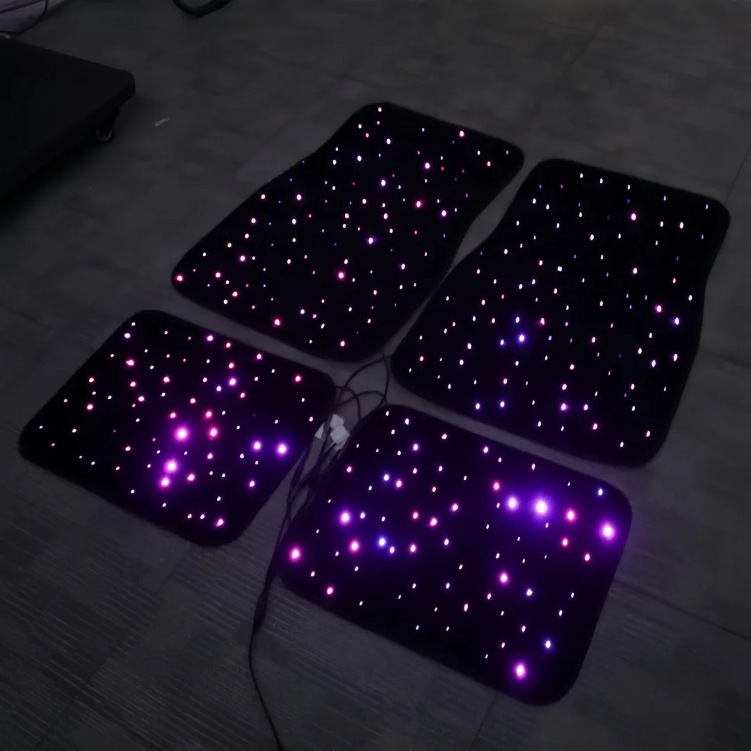 4PCS/Set New Fiber Optic Twinkle Stars Car universal Mats Star light LED Rug With APP Remote Control For Car Decoration Souvenir