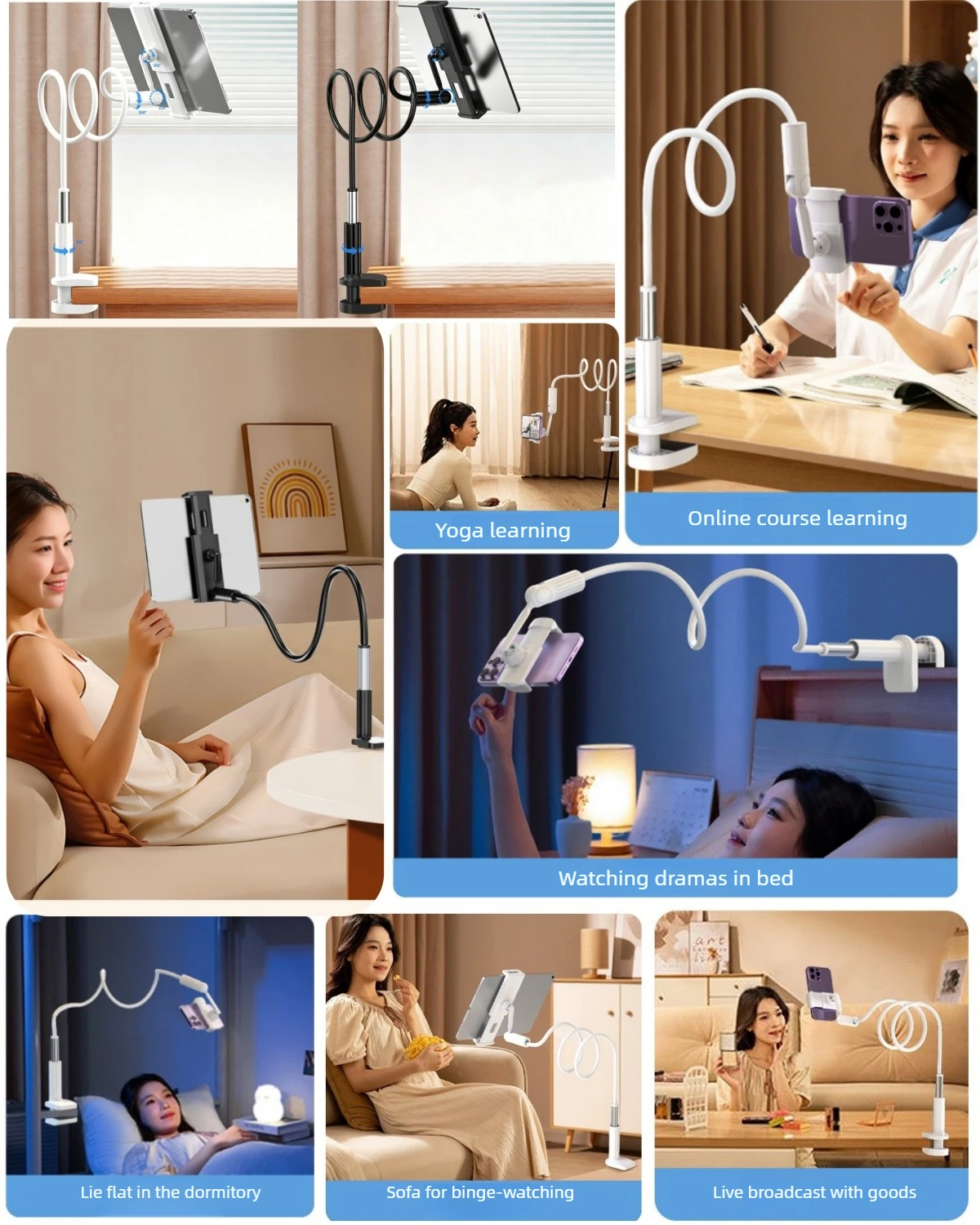 Flexible Long Arm Tablet Stand Holder for Bed Desk 5-12’’ Phone Tablet Support for Xiaomi Huawei Samsung Teclast IPad Stands