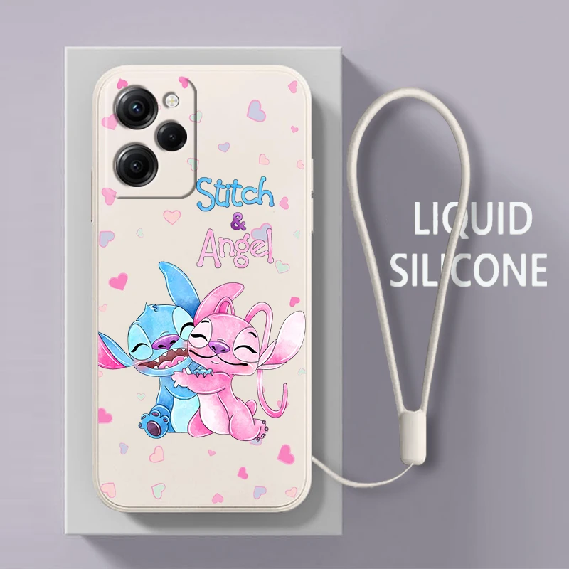 Stitch Lilo Angel Ohana For Xiaomi POCO X5 M5 C40 M4 X4 F4 C40 X3 NFC F3 GT M4 M3 M2 Pro C3 4G 5G Liquid Rope Phone Case Fundas