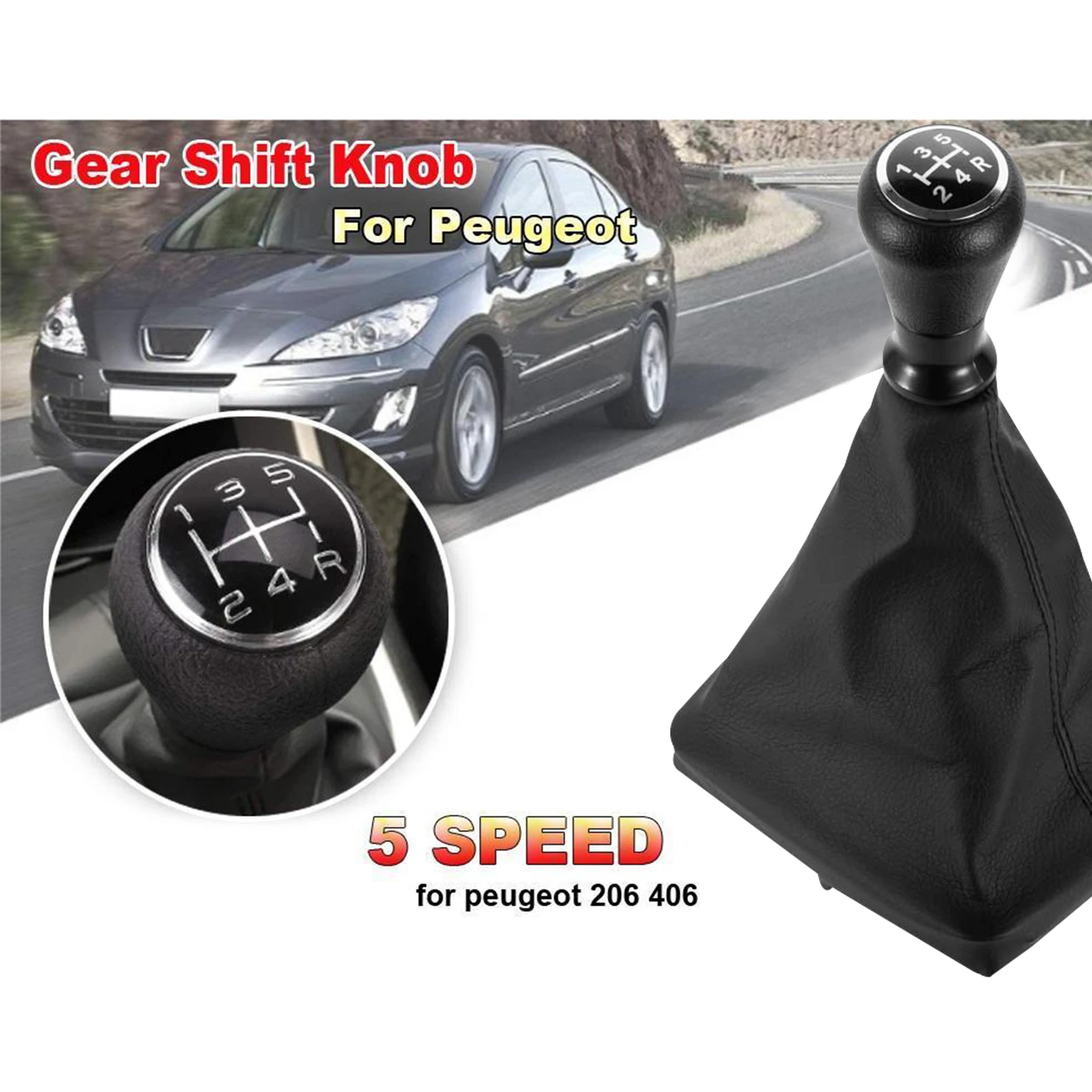 Gear Shift Knob for Peugeot 204 406 Boot Case 5 Speed Gear Shift Knob+Gaiter Gear Shift Knob Gaiter Boot Cover Car Accessories