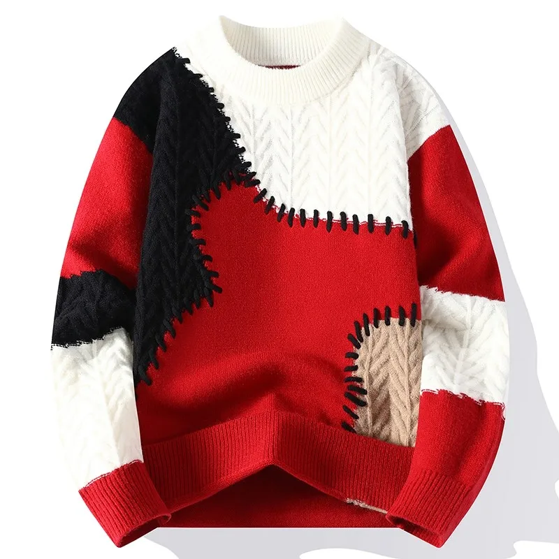 Thorn Style Spliced Knitted Sweater 2025 Fashionable High Street Autumn Winter Warm Men\'s Top Hip-hop Streetwear Fishing Sports