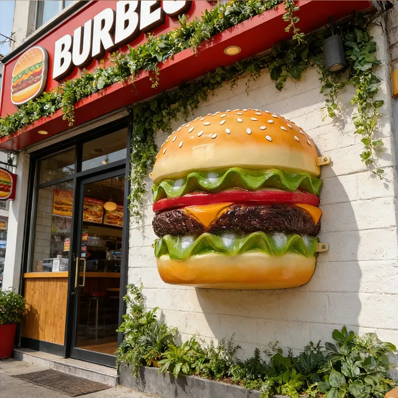 Simulation big hamburger model fiberglass sculpture bakery decoration bakery door luminous wall light box wall hanging