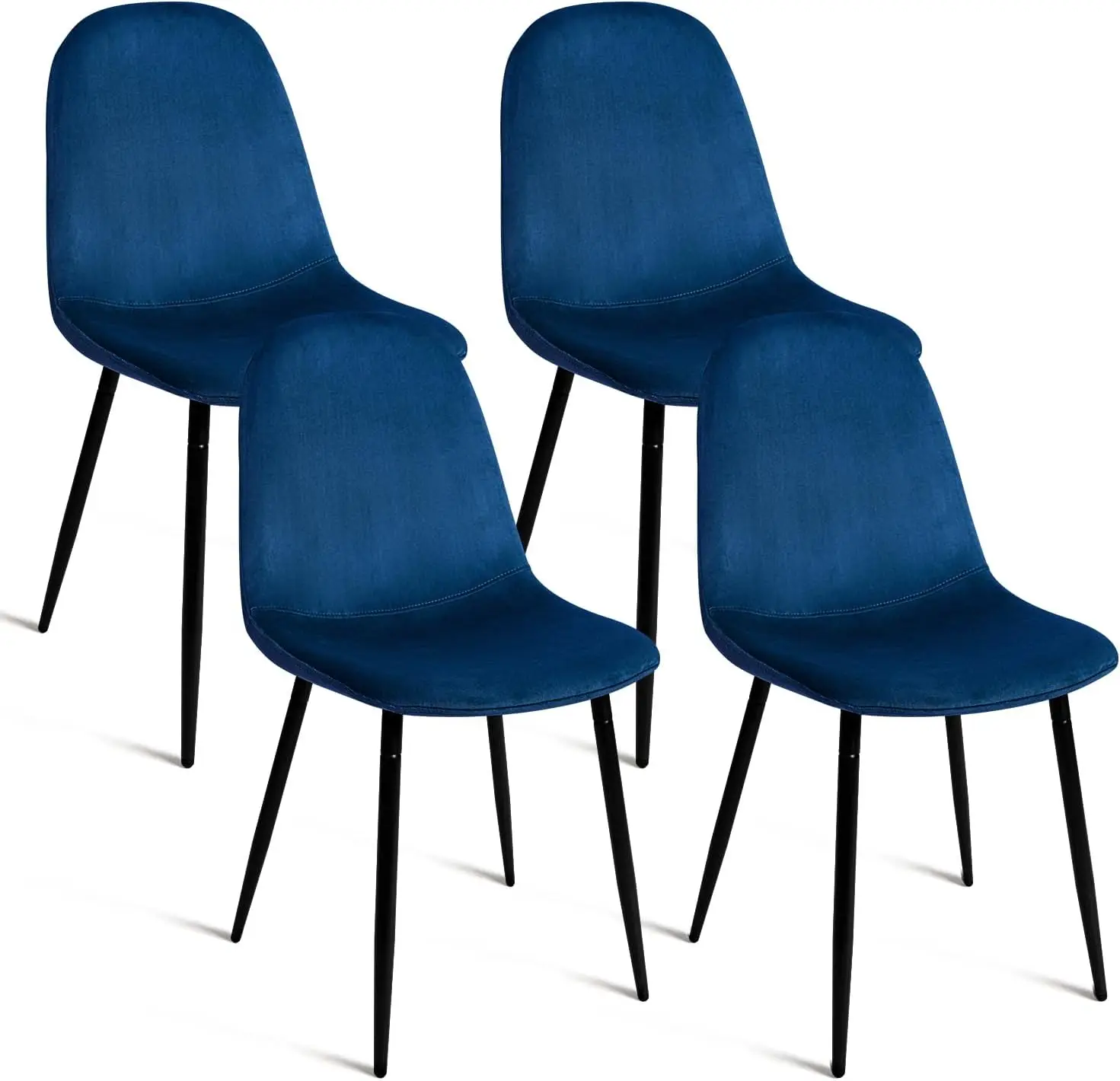 Modern Velvet Chairs with Metal Legs for Living, Bedroom, Restaurant, Dining Room, Set of 4, Dark Blue